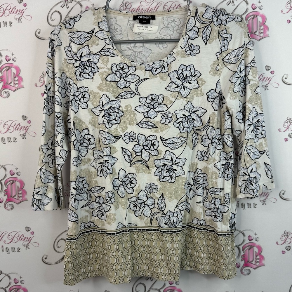 Olsen long sleeve top flowers beige blue black Floral Print Women's Top flowy